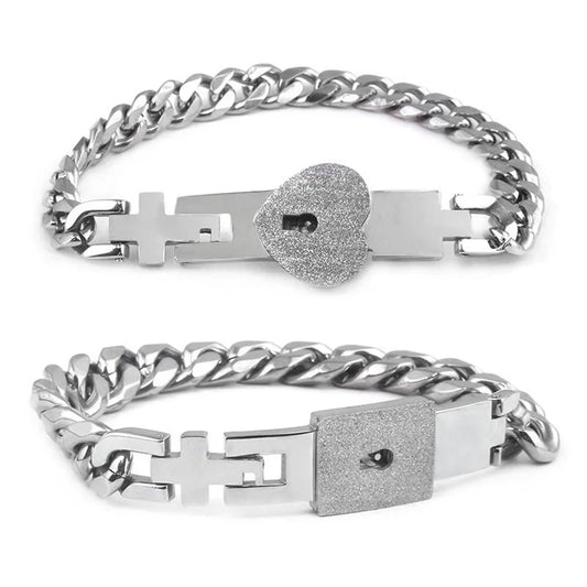 Couple Jewelry Stainless Steel Bracelet Love Heart Lock Bracelets Bangle Key Pendant Necklace for Women Men Valentine'S Day Gift